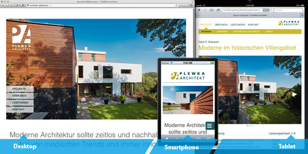 Screenshots Desktop, Smartphone, Tablet Architekt Plewka